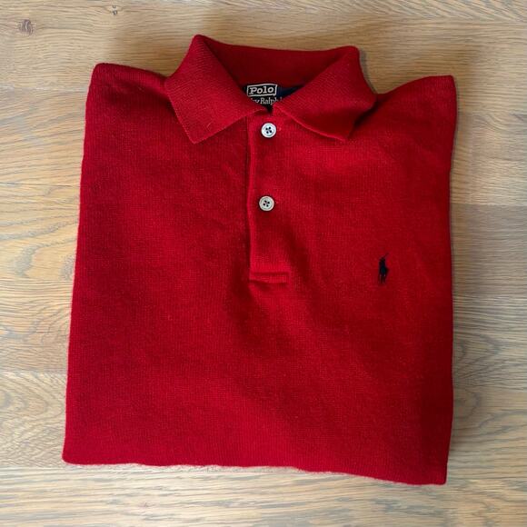 VTG Y2K Polo Ralph Lauren Lambswool Sweater 1/4 Button Red Mens Size Medium - Picture 8 of 8